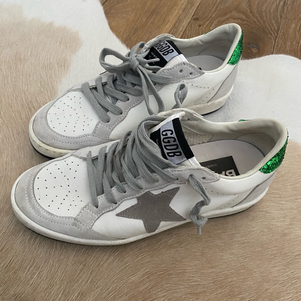Golden Goose Ball Star White Green Glitter Women's 37